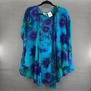 Phool Women’s Sheer Floral Blue/Purple BOHO Open Front Blouse Top‎ Size Small